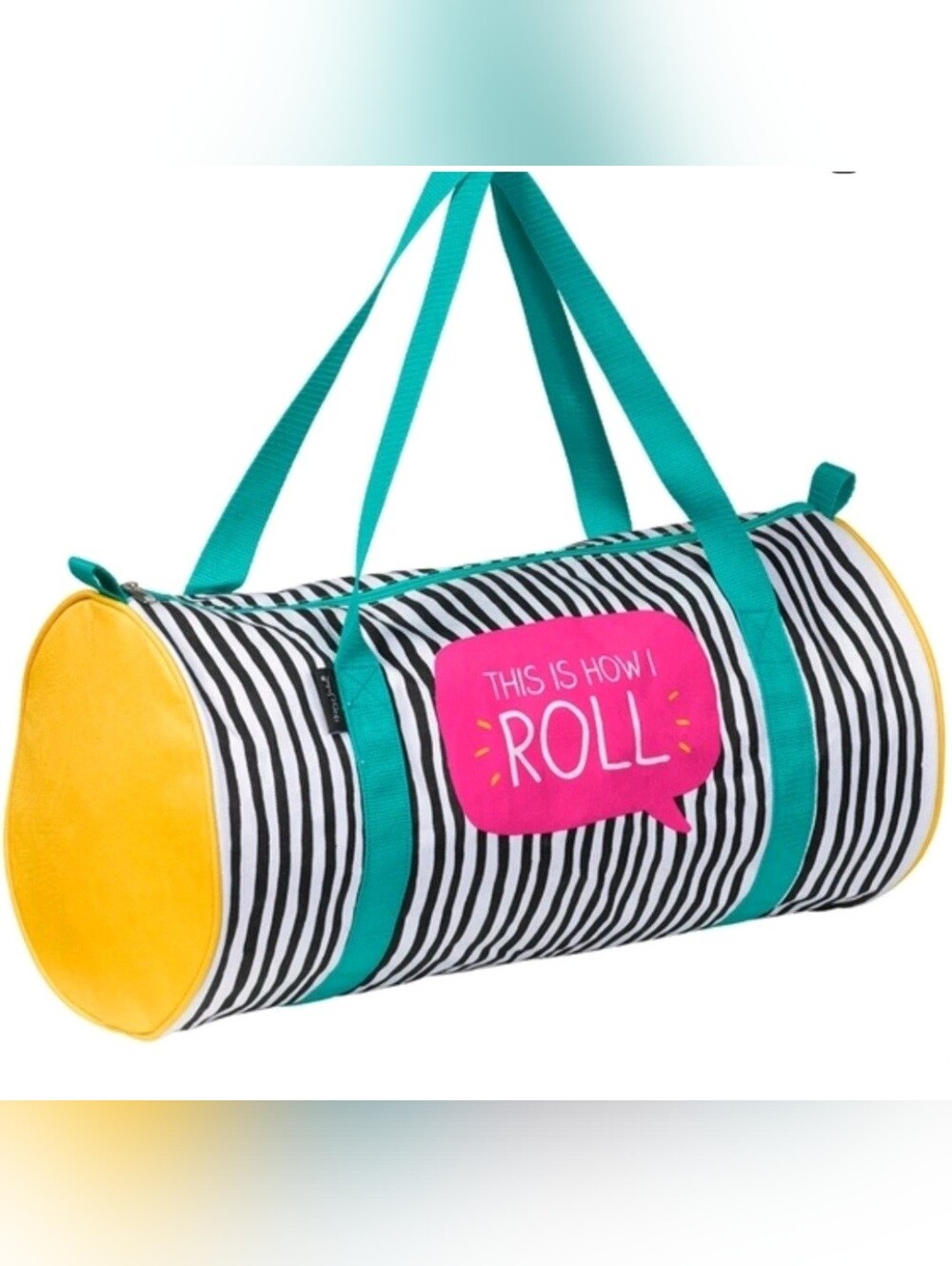 Baggu Striped Duffle Bag Applique Quote Theme Pink Yellow Teal